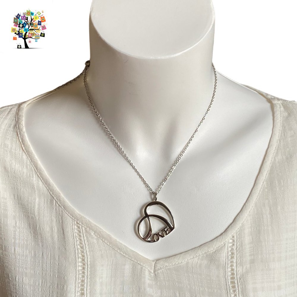 LOVE Double Heart Graphic Necklace Stainless Steel